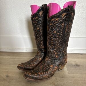 Corral 7.5 Vintage Butterfly Inlay Design Western Genuine Leather Cowboy Boots